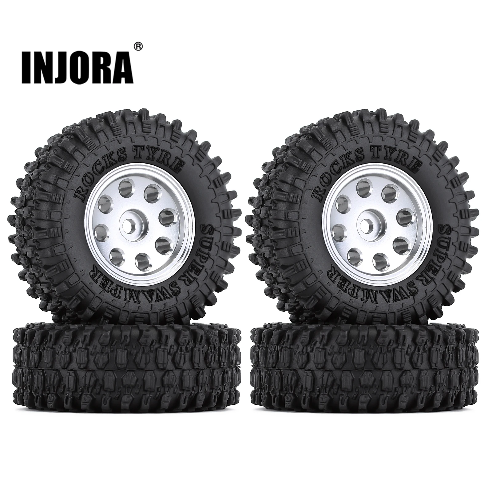 

INJORA 4PCS 1.0" CNC Beadlock Micro Crawler Wheel Rims Tires Set for 1/24 RC Crawler Car Axial SCX24 90081 AXI00001 AXI00002
