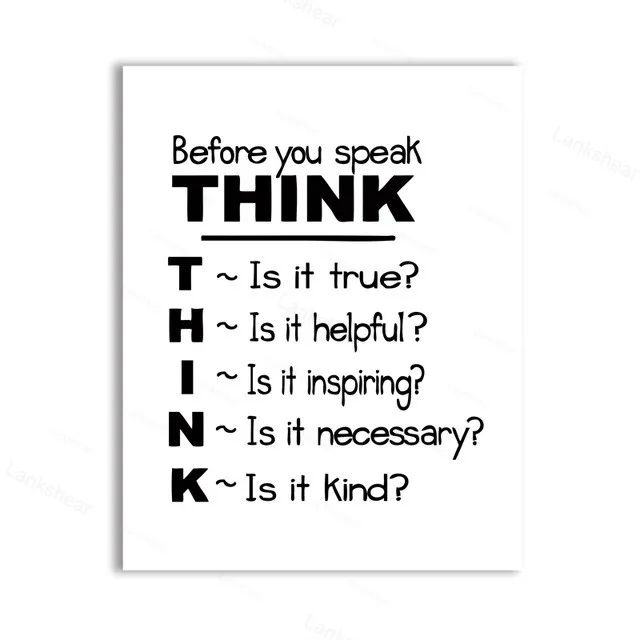 

Motivational Quote Canvas Art Print Poster , Think Before You Speak Quote Canvas Painting Poster School Classroom Wall Art Decor