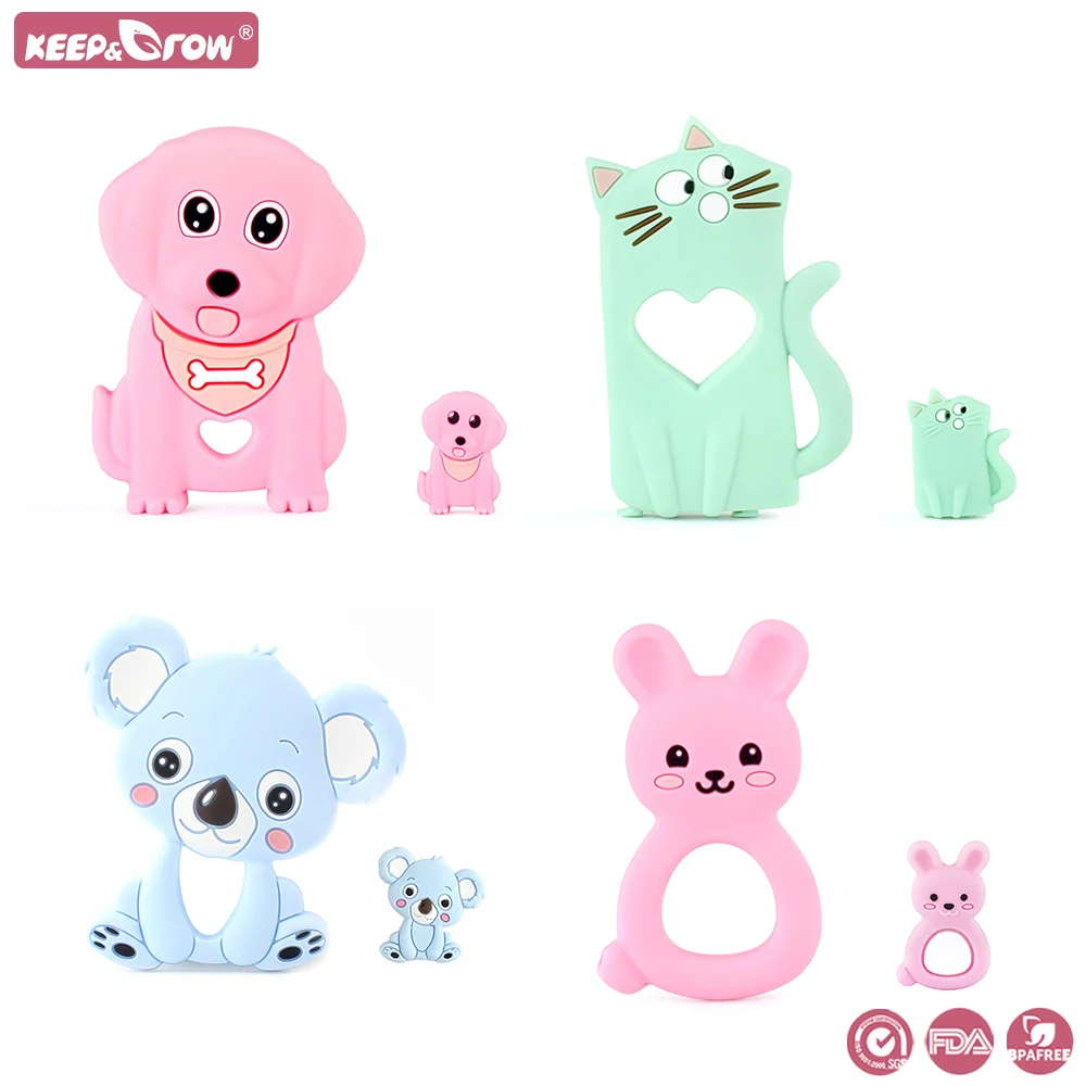 

2Pcs/Set Silicone Teether Baby Teething Beads Food Grade DIY Pacifier Chain Bracelet Accessories Chewable Animal Silicone Beads