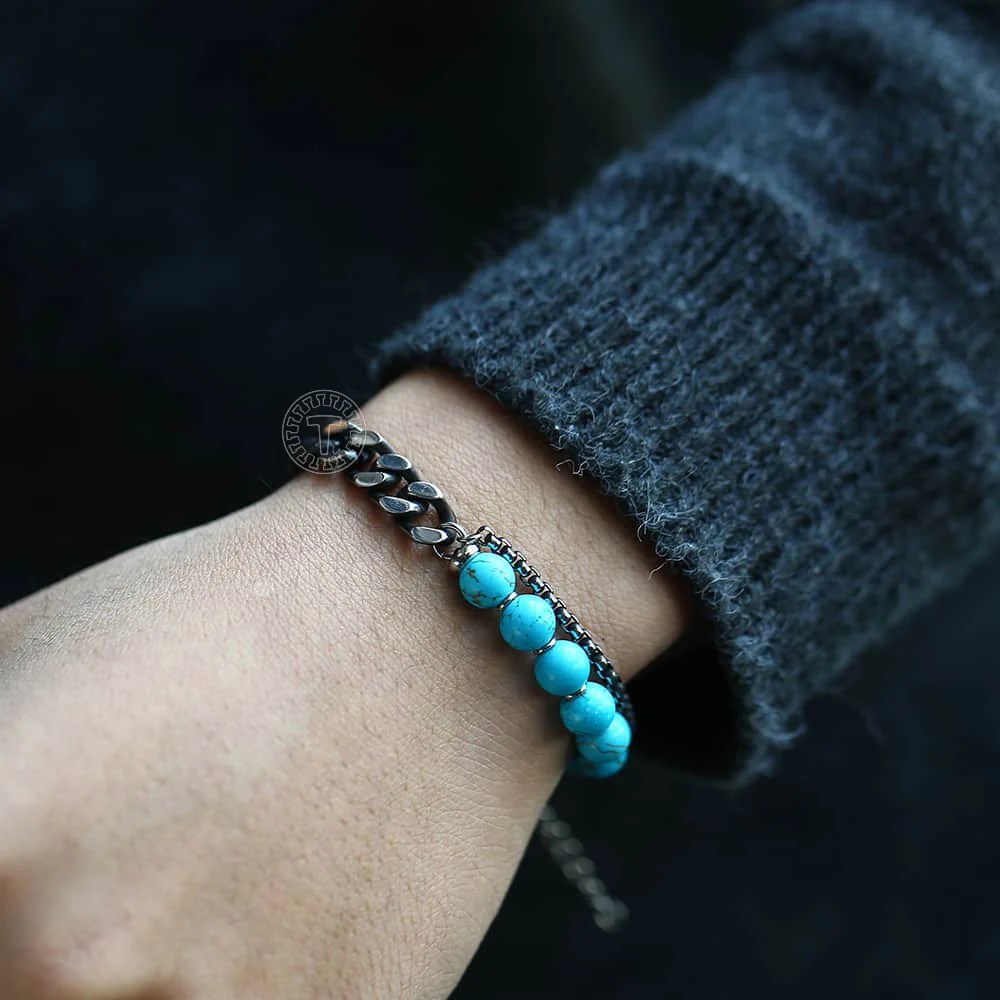 Уникальный синий браслет из натурального камня для мужчин и женщин нержавеющей