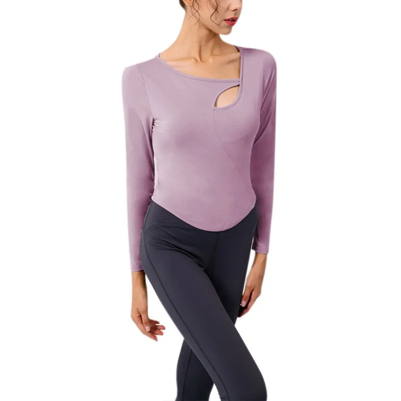 

Women's Sports Fitness Yoga Long Sleeves With Chest Pad Sexy Hollow Tight Fitness Clothes Running Sports Top Casual Shirt