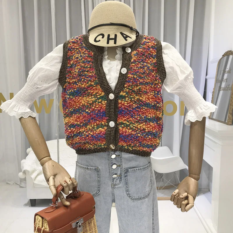 Вязаный жилет для женщин кардиган безрукавка укороченный без рукавов куртка