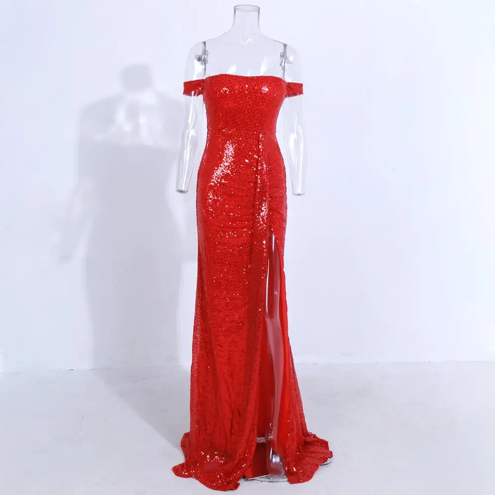 Новая мода с открытыми плечами шикарное Сверкающее Золотое красное черное