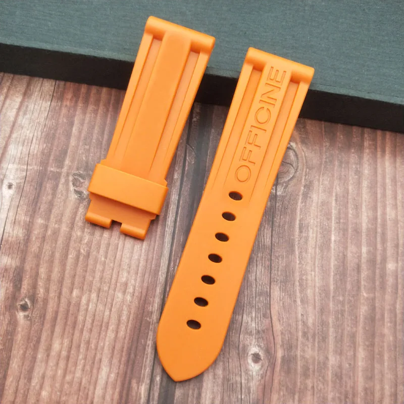 24orange strap 24 мм 26 мм черный белый оранжевый Камуфляж красный синий зеленый серый мягкий водостойкий резиновый ремешок для часов для panerai ремень, булавка, пряжка бесплатный инструмент - Цвет ремешка: 24orange strap