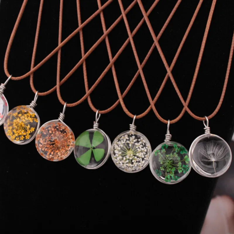 2019 прозрачный шар кулон ожерелье Мода время драгоценный камень Одуванчик сухой