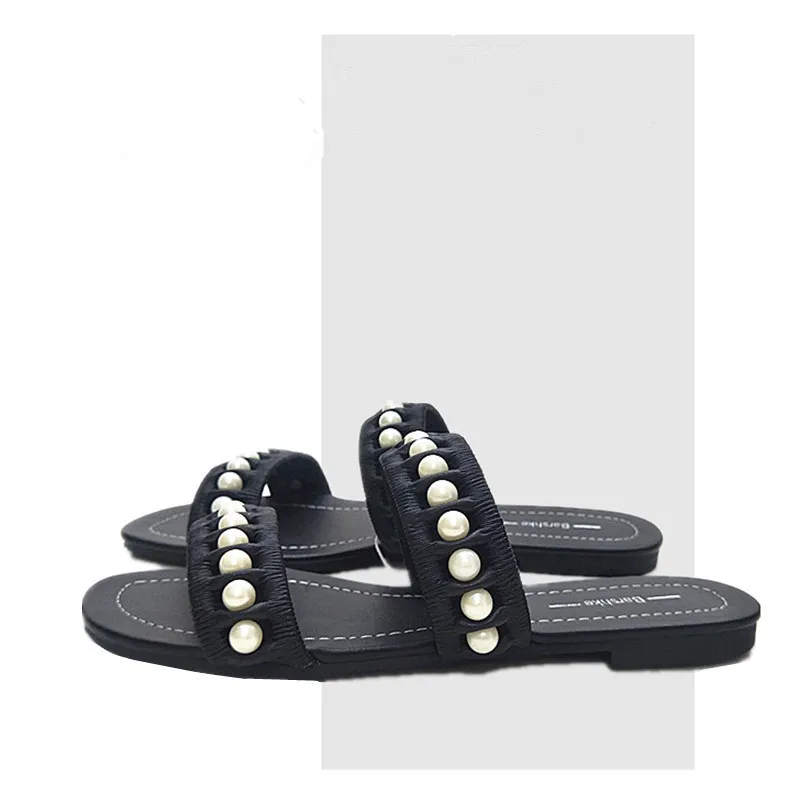 Роскошные сандалии на плоской подошве с жемчугом Женские элегантные для отпуска