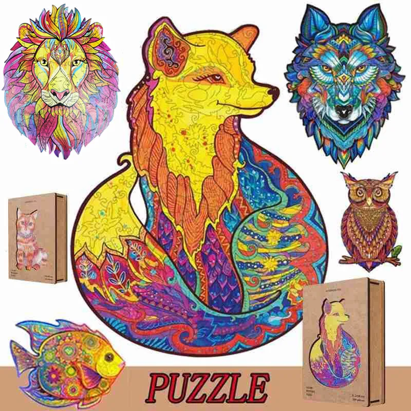 

Wooden Puzzle For Adults Children DIY Mysterious lion Puzzles Each Piece Is Animal Shaped Christmas Gift Wooden Jigsaw Puzzle