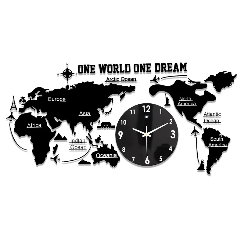 

World Map Large Wall Clock Mechanism Acrylic Creative Living Room Decoration Wall Watches Home Decor Luminous Mute Clocks Gift
