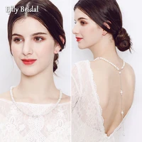 efily pearl backdrop necklace bridal crystal long backless necklace for women pendant back chain luxury jewelry wedding dress