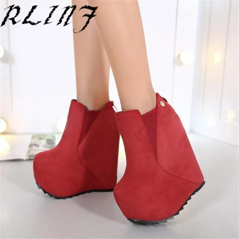 RLINF/пикантная короткая обувь на высоком каблуке Обувь танкетке увеличивающая