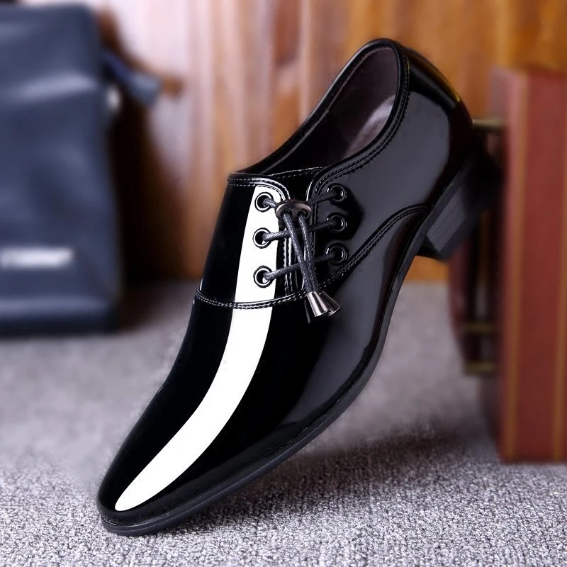 

Bright Leather Business Casual Men's Shoes Office Flats Dress Groom Wedding Shoes Size 38-44 Four Seasons Leather Shoes %5811