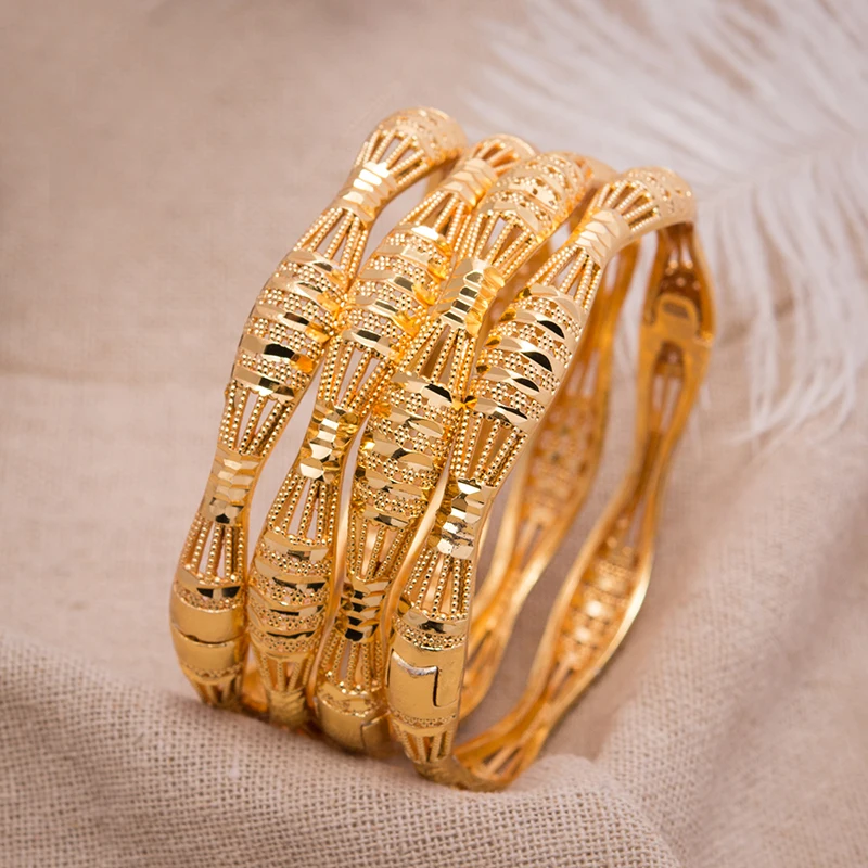 24K Dubai Bracelets Bangles women Girl Gold Bangle Flower Wedding Copper Bride Bijoux Femme | Украшения и аксессуары
