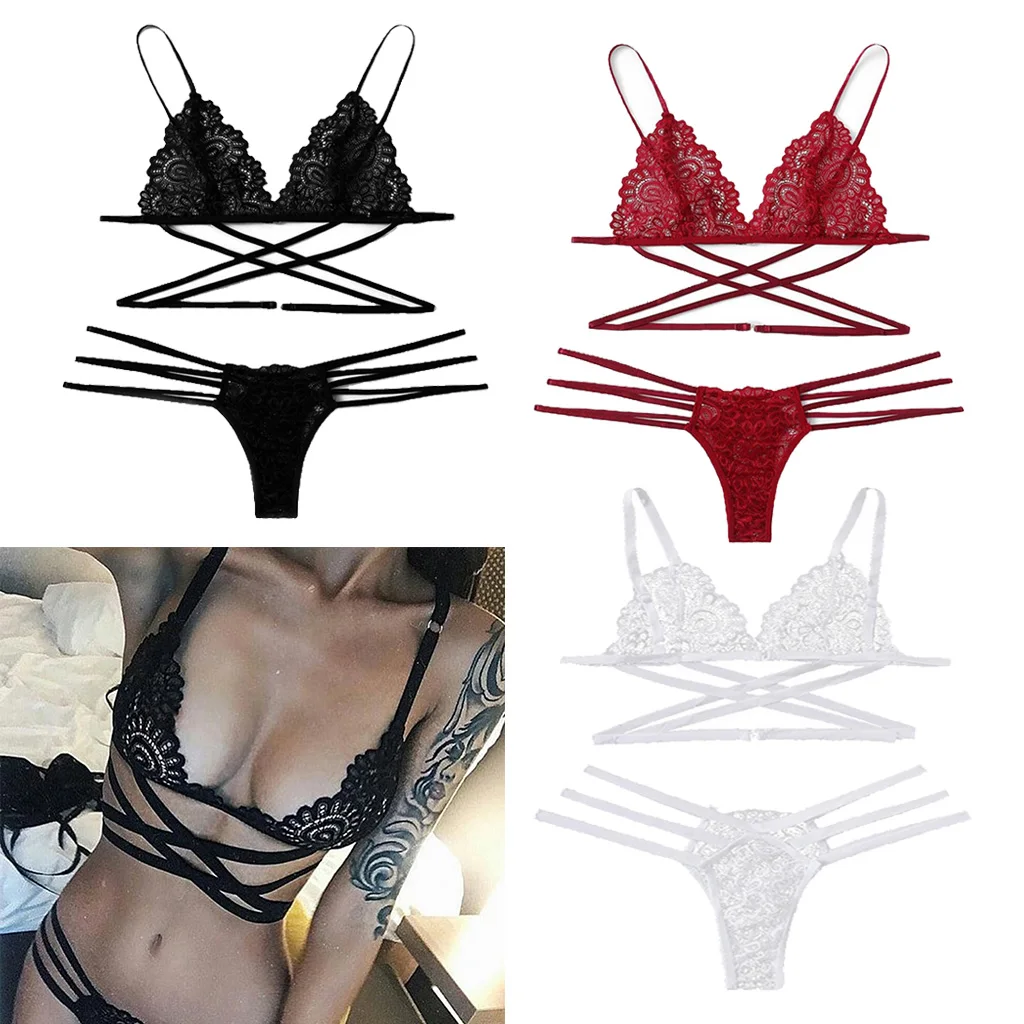 

Women's Party Nightclub Sexy Lace Bandage Bra G-string Bikini Set Underwear Bikini Beach Swimwear Set