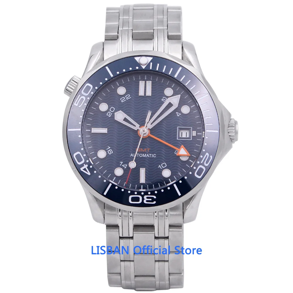 

41mm Automatic Mechanical Mens Watch Sapphire Glass Stainless Steel Bracelet Luminous Waterproof Calendar GMT Male Watch