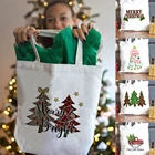 Тканевая сумка для покупок с надписью Merry Christmas, многоразовая сумка-тоут для покупок, складная модная женская сумка через плечо для рождественской елки