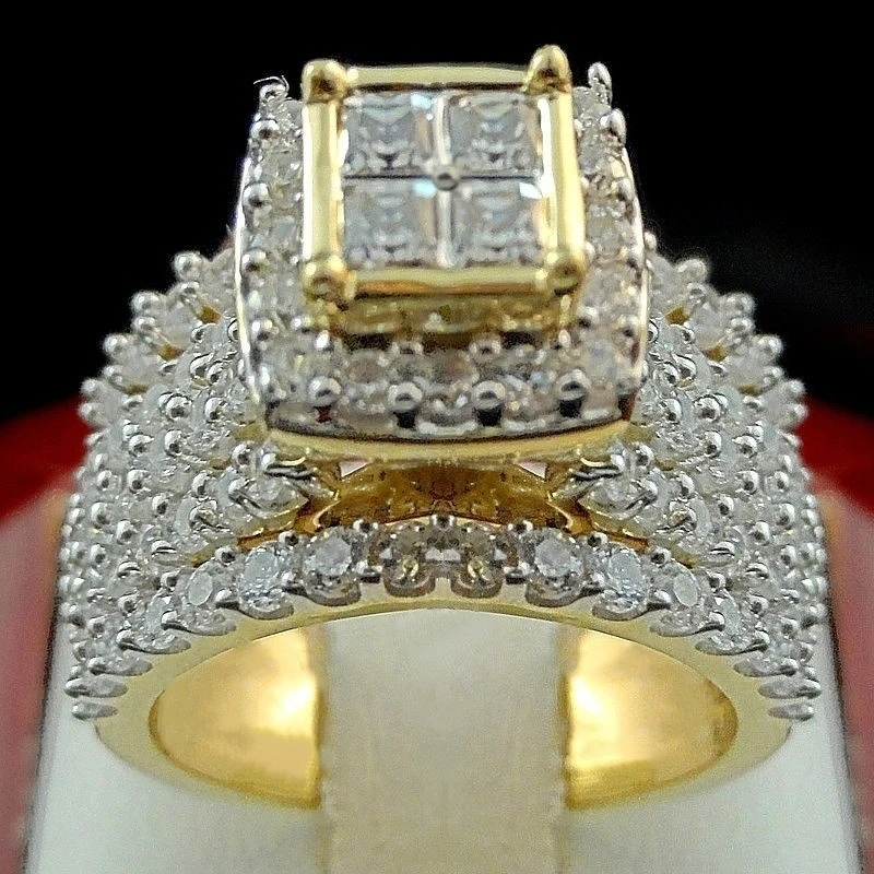 

FDLK Luxury Dazzling Yellow Gold Color Ring Birthday Anniversary Gift 2.49Ct AAA Cz Jewelry Women Engagement Wedding Band Ring