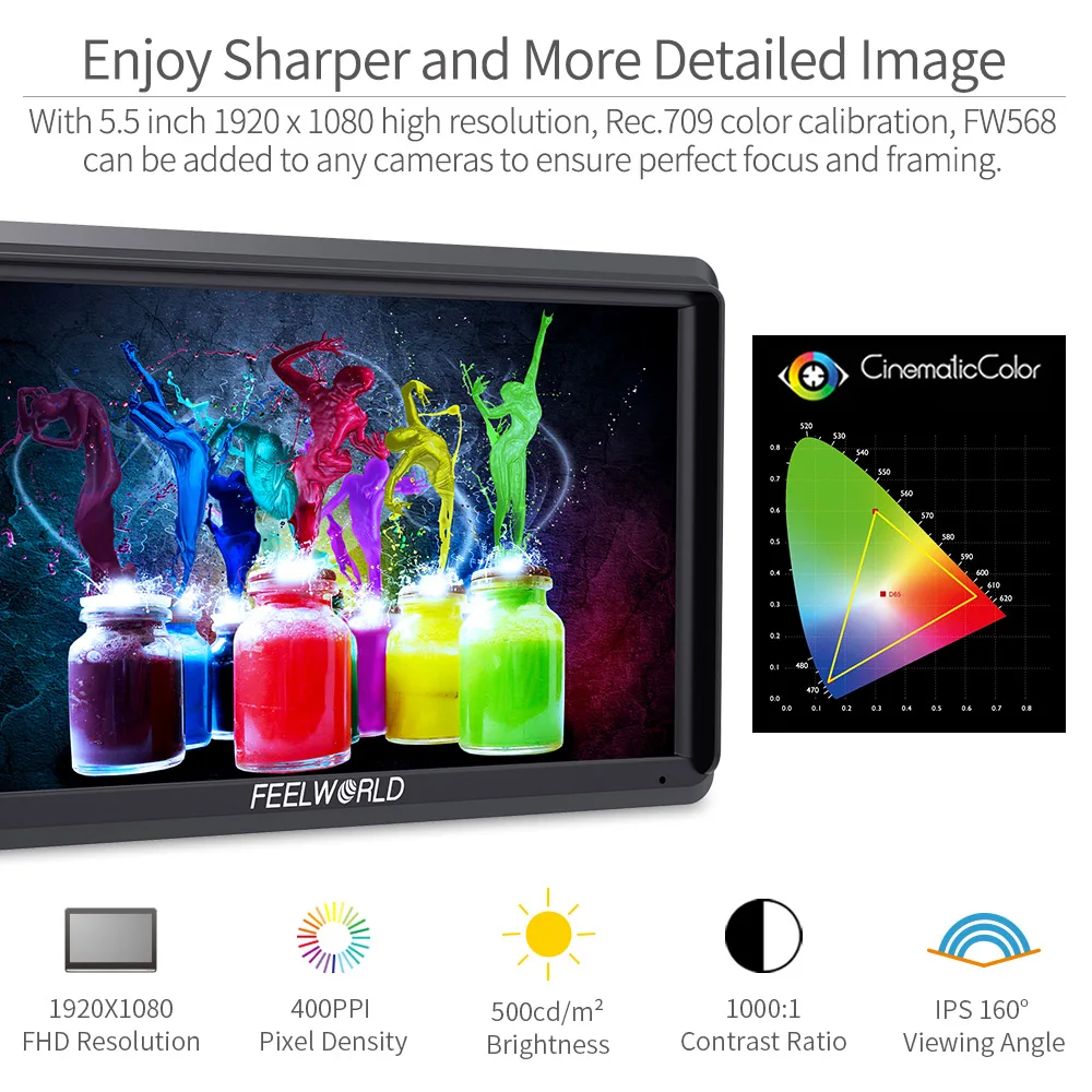 Bestellen FEELWORLD FW568 5,5 Zoll Kamera Feld DSLR Monitor Kleine Full HD 4K HDMI 1920x1080 IPS Video Fokus Unterstützen Für Sony Nikon Canon