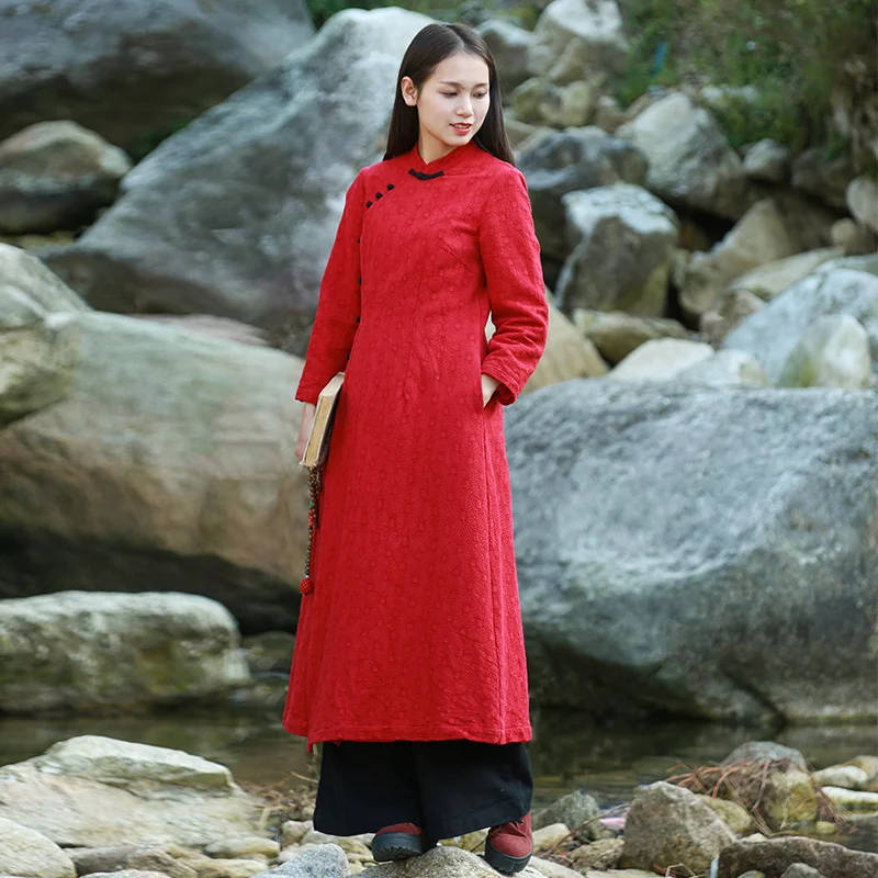 LZJN китайское платье для женщин с длинными рукавами на весну Cheongsam Qipao из набивного