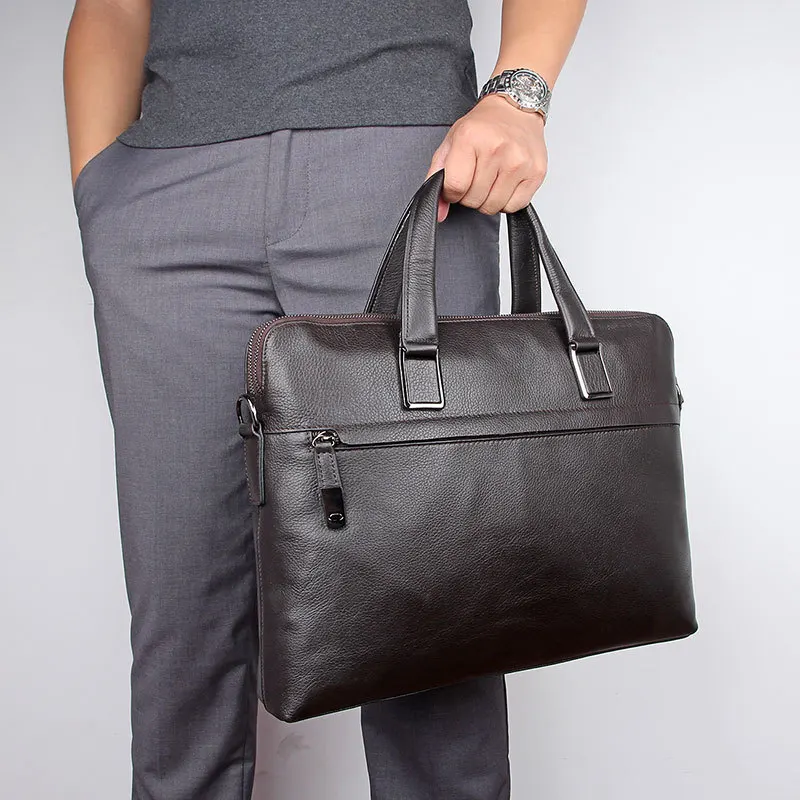 Nesitu Highend Black Chocolate Blue Genuine Leather 14'' Laptop Office Men's Briefcase Business Messenger Bag A4 Portfolio M7412