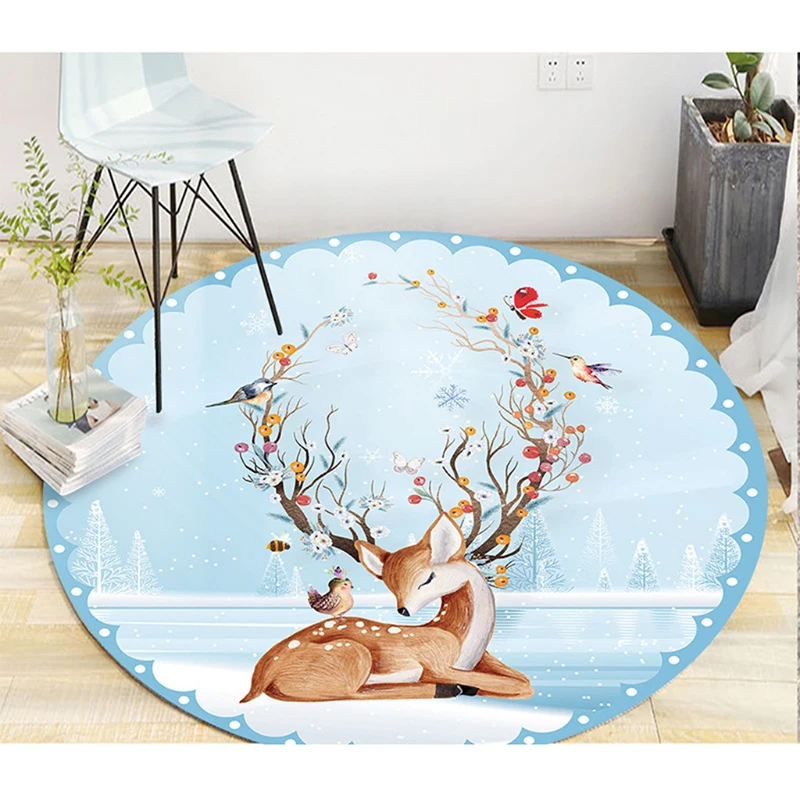 

Cartoon Sika deer Unicorn Printed Round Carpet For Living Room Computer Chair Cloakroom Area Rug Children Play Tent Floor Mat