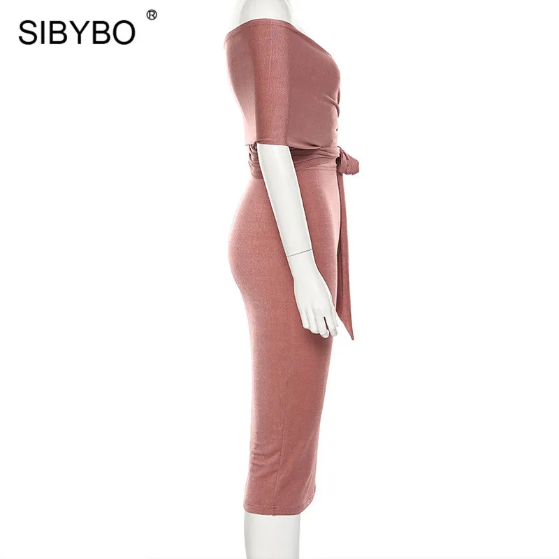 SIBYBO бандаж голые плечи сексуальный комплект из двух частей платье с перекрестным v-образным вырезом с высокой талией осеннее платье для женщин однотонные вечерние платья с открытой спиной