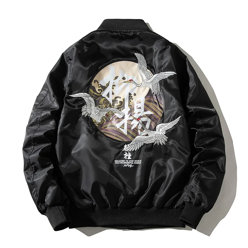 

Bomber Jacket Men Women Chinese Embroidery Pilot Jacket Print Couple Baseball Coat Youth Fashion Casual Streetwear Spring 2020