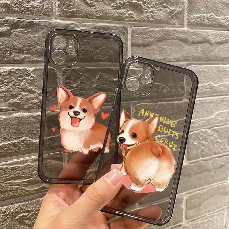 

Cute Corgi Butt Animal Puppy Phone Case For iPhone 7 8 11 12 X XS XR MINI Pro Max Plus Retro Black Grey clear transparent