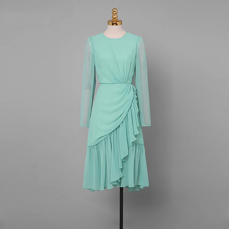 Элегантные модные женские платья с круглым вырезом и длинным рукавом посмотрите