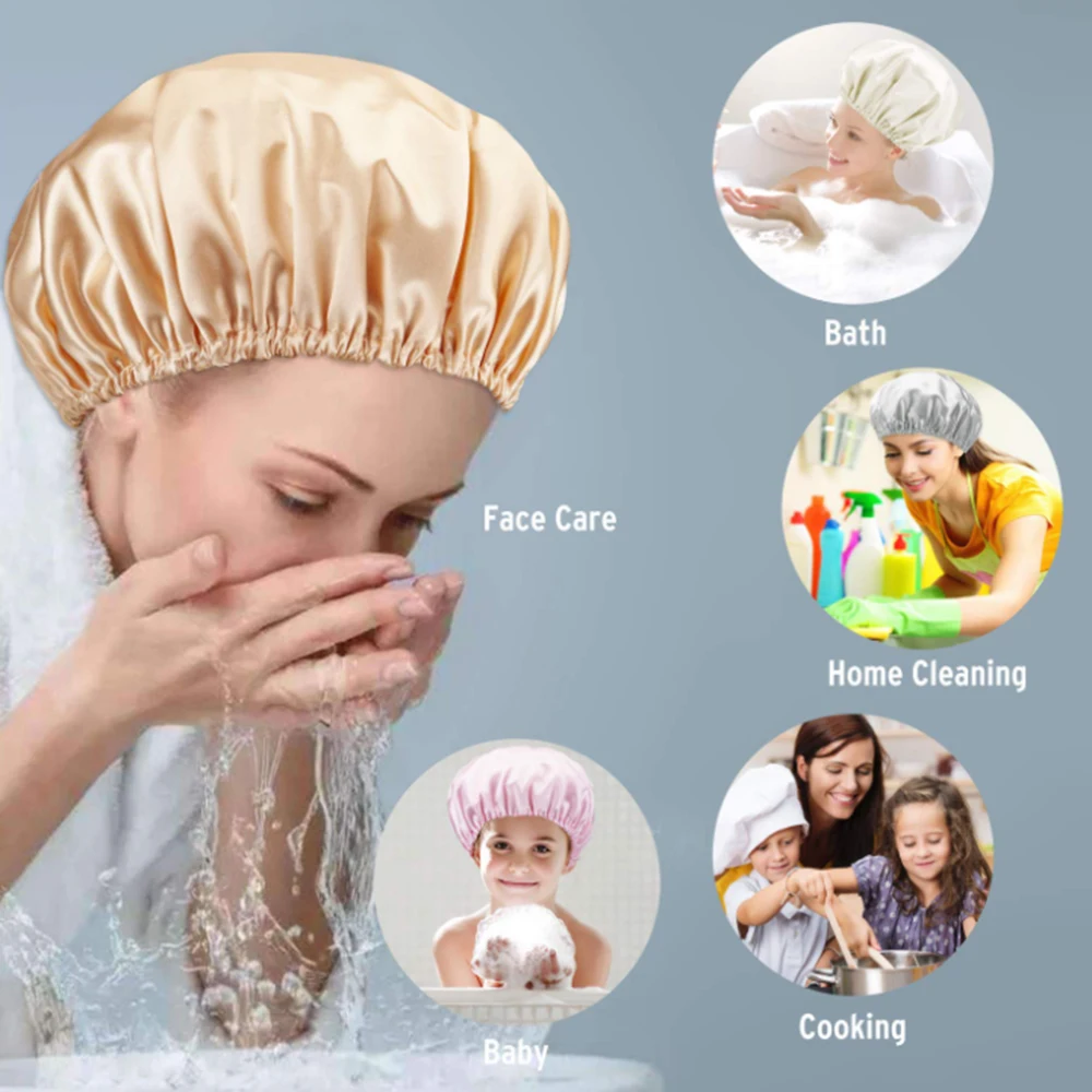 

Reusable Women's Shower Cap Double-Layer Waterproof Shower Cap Hair Protection EVA Bathroom Bath Shower Cap Multicolor