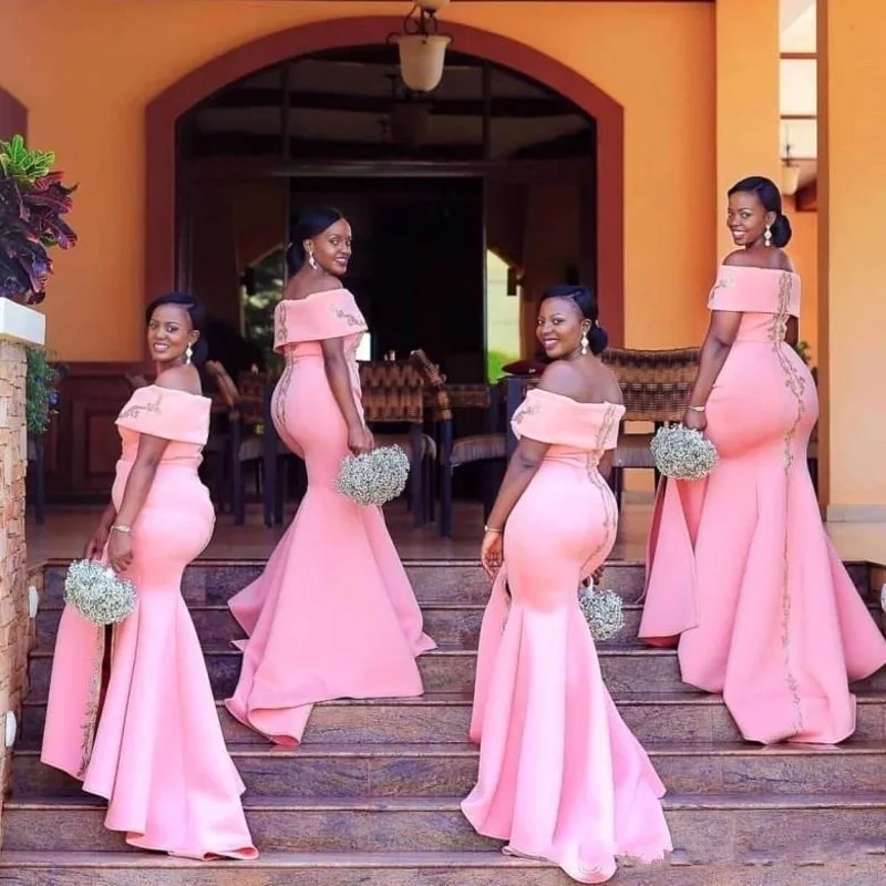 

Женское длинное платье подружки невесты, розовое платье в африканском стиле с аппликацией русалки, с вырезом горловины, для гостей свадьбы