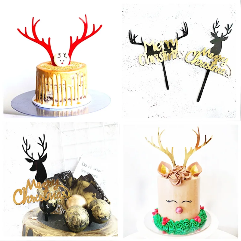 INS Gold Merry Топпер на Рождественский торт black elk Acrylic Christmas топперы для вечеринки