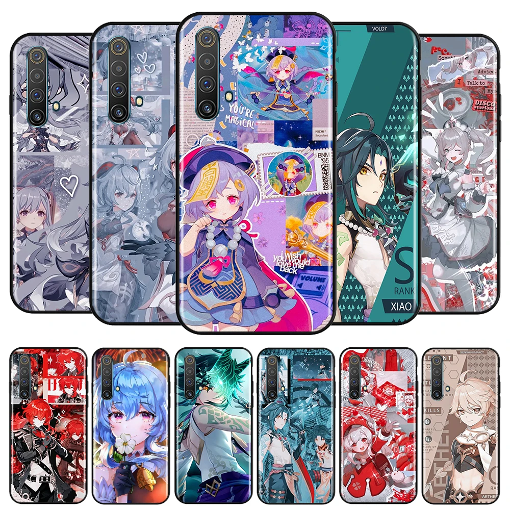 

Genshin Impact Anime For OPPO Realme Q3 Q2 V15 V3 X50 X7 X3 X2 XT Pro Carnival Superzoom 5G Silicone Black Phone Case