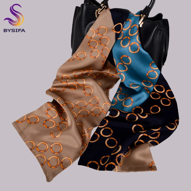 

[BYSIFA] Black Camel Blue Silk Ribbon Scarf Women Small Long Neck Scarves Korean Small Tie Fashion Accessories Ladies Headband