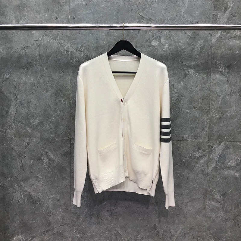 

Fashion Slim V-Neck Spring Casual Cotton Women Autumn Coat Cardigans brand TB Striped THOM Fit and Men Sweaters Clothing THOM b