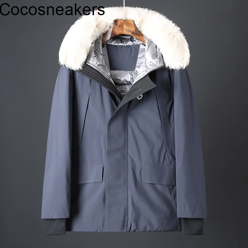 

New 2021 winter giant cold resistant thickened warm down coat detachable Mink Collar men's medium and long down jacket