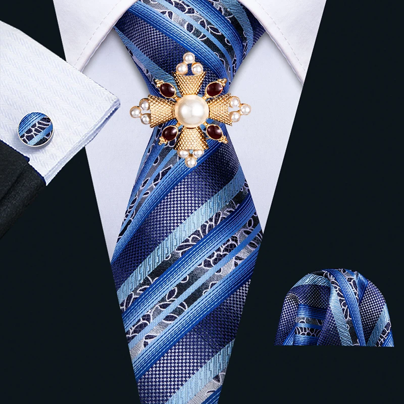 

2020 мужской свадебный галстук Синий Полосатый шелковый галстук Hanky брошь набор Барри. Ван жаккардовые Тканые модные дизайнерские галстуки д...