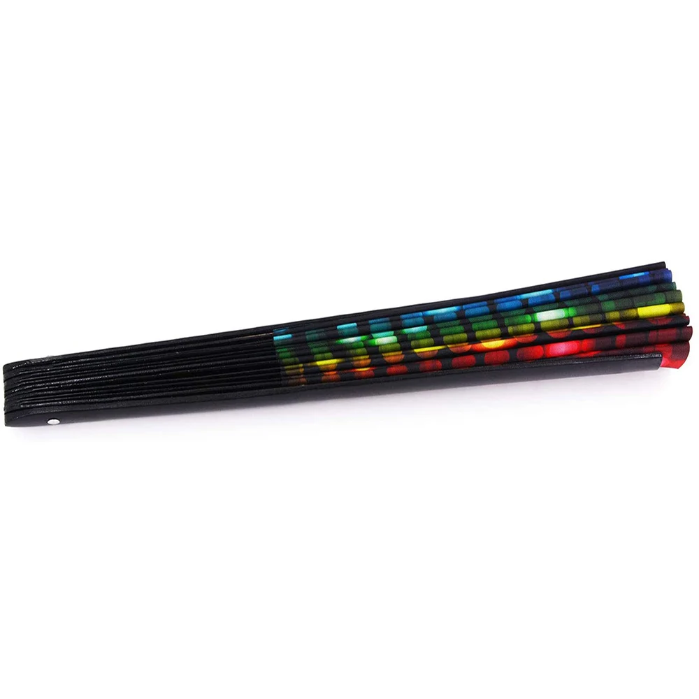 

Fashion 34 cm Large Folding Hand Fan Fold 1 pcs Dot Rainbow Print Black Bamboo & Nylon-Cloth Festival Handheld Fan For Gift
