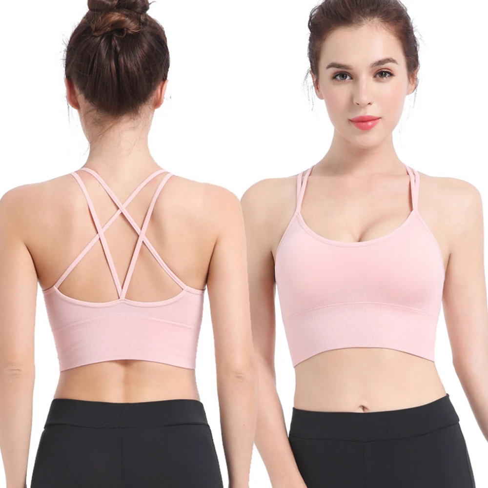 

2021 New Sexy Straps Bras Cross Back Padded Cross Cropped Beautiful For Yoga Workout Fitness Steel Ring Quick-drying Sport Bras
