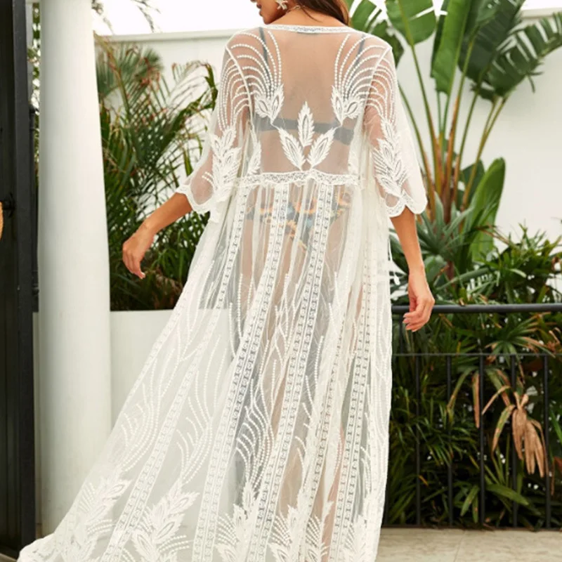 Женская пляжная одежда с вышивкой длинное бикини узором Пляжная накидка для