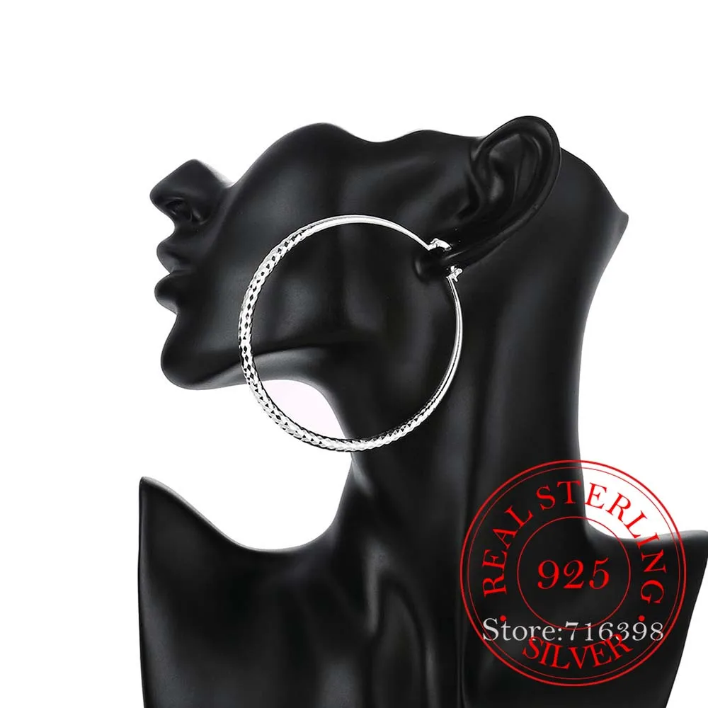 

Diameter 7.1cm Hyperbole Classic 925 Sterling Silver Simple Big Pattern Circle Hoop Earrings For Women Silver Jewelry Pendientes