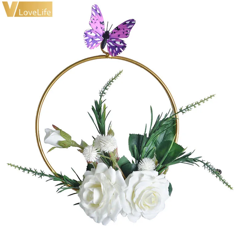 

Metal Flower Hoop Nordic Style Geometric Wreath Artificial Flower Garland Frame Wedding Decoration Birthday Party Wall Hanging