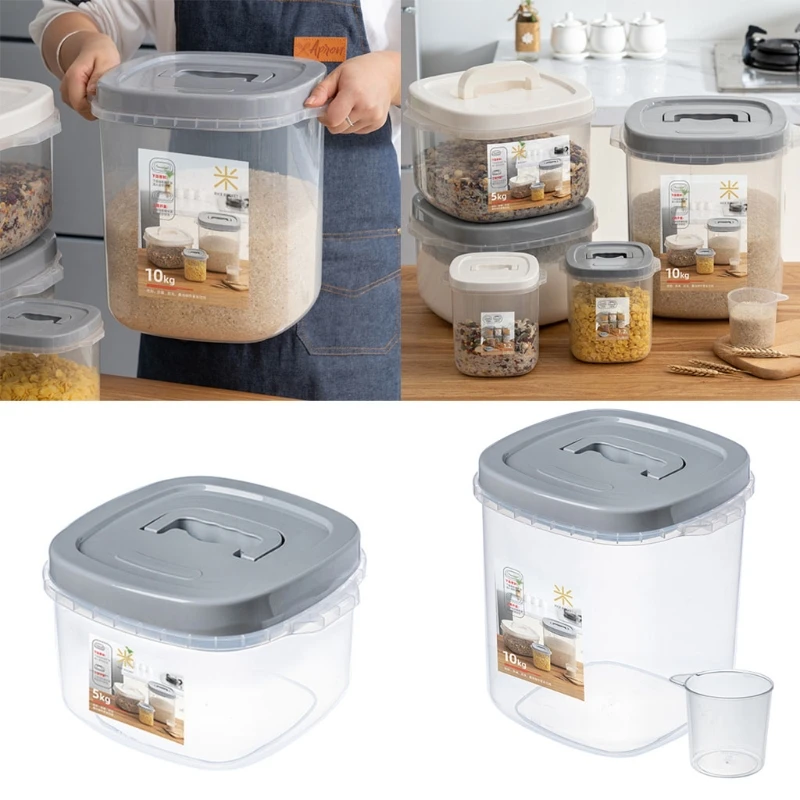 

Sealed Flour Storage Tank 1.2L/5KG Food Storage Container Airtight Rice Container Bin with Measuring Cup Cereal Container