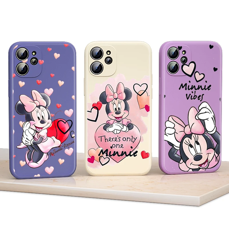 Pink Minnie Love Disney For Apple IPhone 13 12 Mini 11 Pro XS MAX XR X 8 7 6S SE Plus Liquid Silicone Soft Cover Phone Case