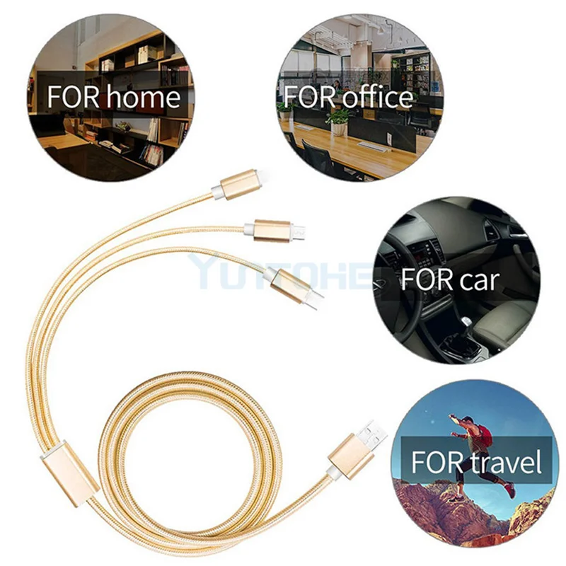 Зарядный кабель Micro USB Type-C 3 в 1 для iPhone Xiaomi Redmi Note Samsung мобильный телефон USB-кабель