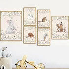 Настенная картина для детской комнаты с изображением оленя, кролика, лисы, белки, медведя, животных, постеры и принты на холсте в скандинавском стиле, настенные картины, декор для детской комнаты