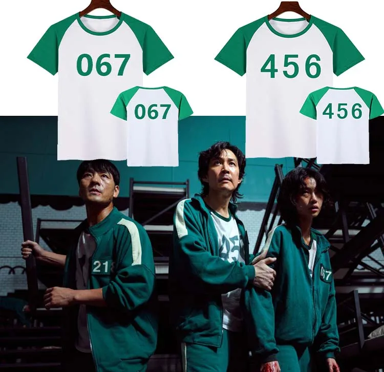 

Korean teleplay Squid game cosplay costume Li Zhengjae same T-shirt shorts 456 218 Top short sleeve Hallowmas Men/Women Tshirt