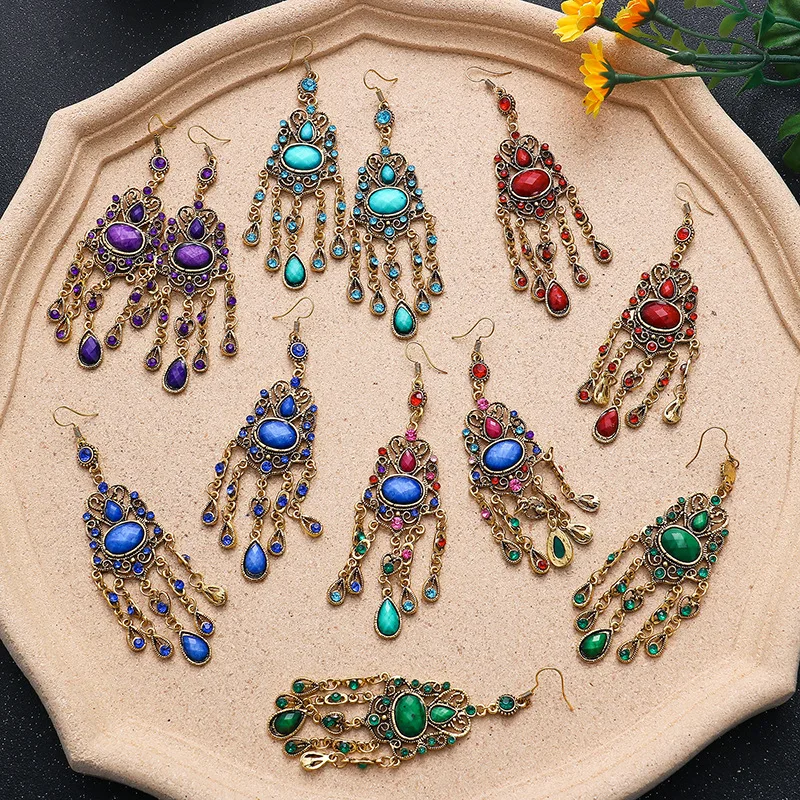 Богемский Цыганский Ретро золотые металлические серьги для женщин зеленые