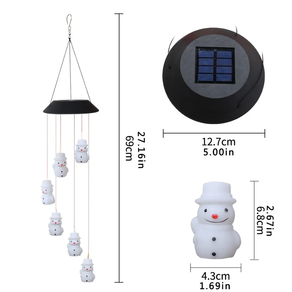 

Solar Wind Chime Light Turn Light Snowman Stars Snowflakes Solar Gift Light Color Led Garden Hanging Light Colourful Light