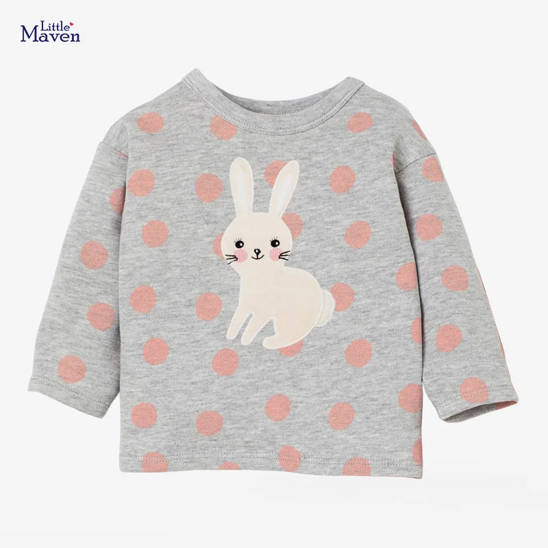 

Little Maven Kids 2021 Autumn New Clothes Children Bunny Animal Print T Shirt Dot Tops Fall Clothes for Toddler Girls 2 To 7