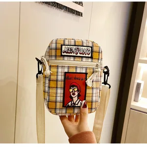 Сумка женская клетчатая через плечо с принтом, модный саквояж в стиле Харадзюку, повседневный чемоданчик с клапаном для студентов